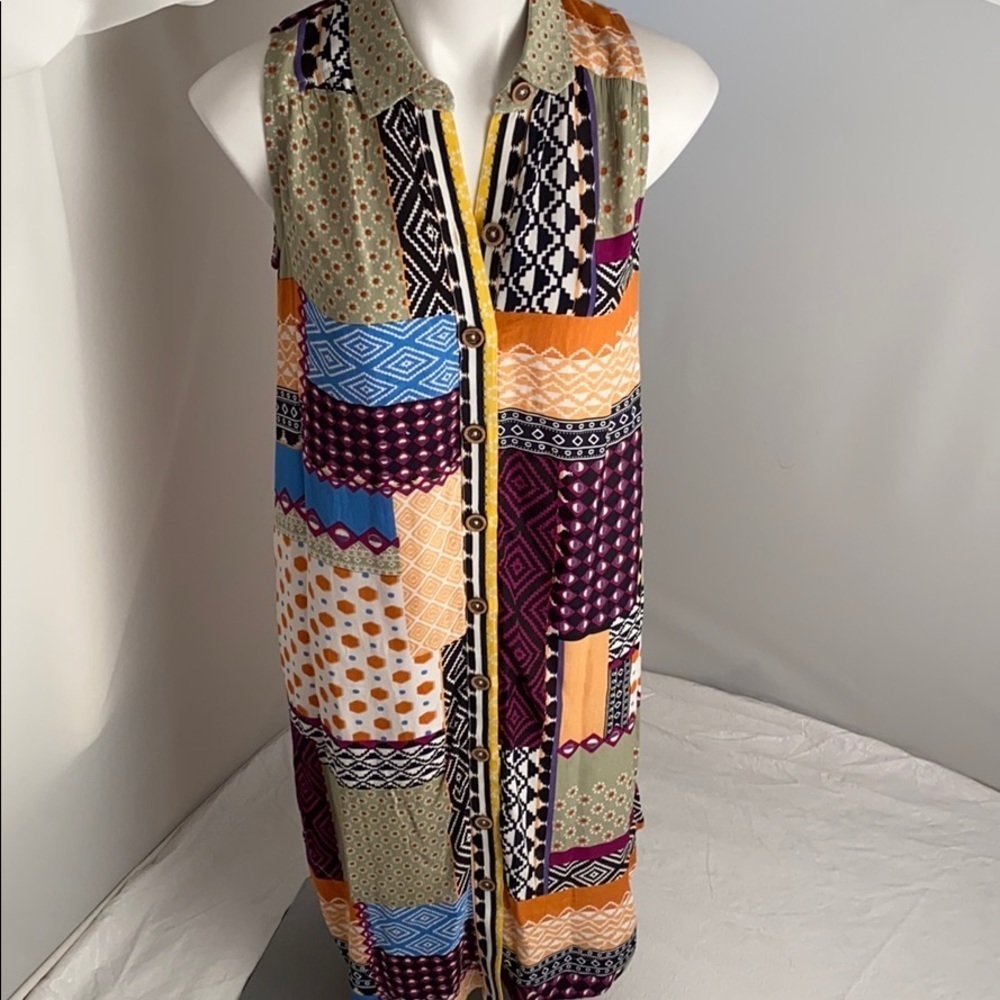 Anthropologie Everyway multicolor patchwork button front shirt dress 2